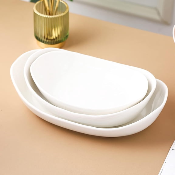 Ceramic Fruit Bowl With Bamboo Wood Stand, Porcelain Fruit Basket for Vegetable Storage, Snack Dessert Cake Tray Plate Rack for Party Wedding - White