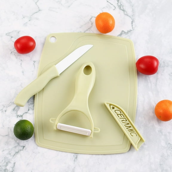 Ceramic Fruit Knife Set, 3-piece Household Tool, Includes Fruit Knife Peeling Knife Resin Cutting Board, Multi-functional for Vegetable Food Cutting