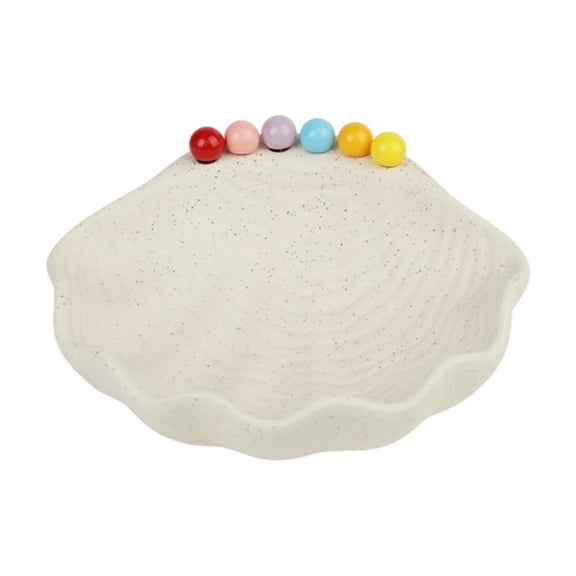 Ceramic Fruit Tray with Stainless Steel Forks, Seashell Shaped Serving Platter for Fruit and Desserts, Decorative Kitchen Tableware for Home and Gifts