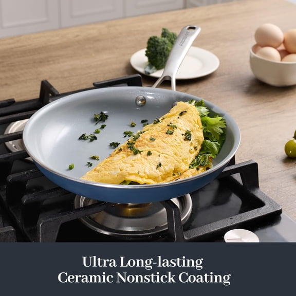 Ceramic Frying Pan Set with Stainless Steel Handle - Perfect Cookware Set for Steak & Non Stick Cooking - Ceramic Pans Set Non Stick Trendy Essential for Young Chefs(Blue)