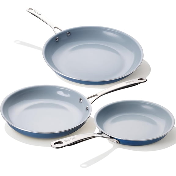 Ceramic Frying Pan Set with Stainless Steel Handle - Perfect Cookware for Steak & Non Stick Cooking Pans Trendy Essential Young Chefs(Blue)
