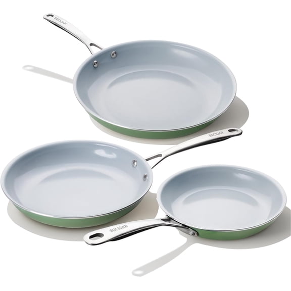 Ceramic Frying Pan Set with Stainless Steel Handle - Perfect Cookware for Steak & Non Stick Cooking Pans Trendy Essential Young Chefs(Green)