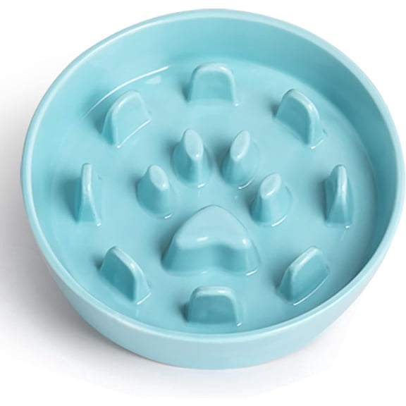 Ceramic Fun Slow Feeder Bowl, Porcelain Slow Eater Bowl for Medium Sized Dogs (Turquoise)