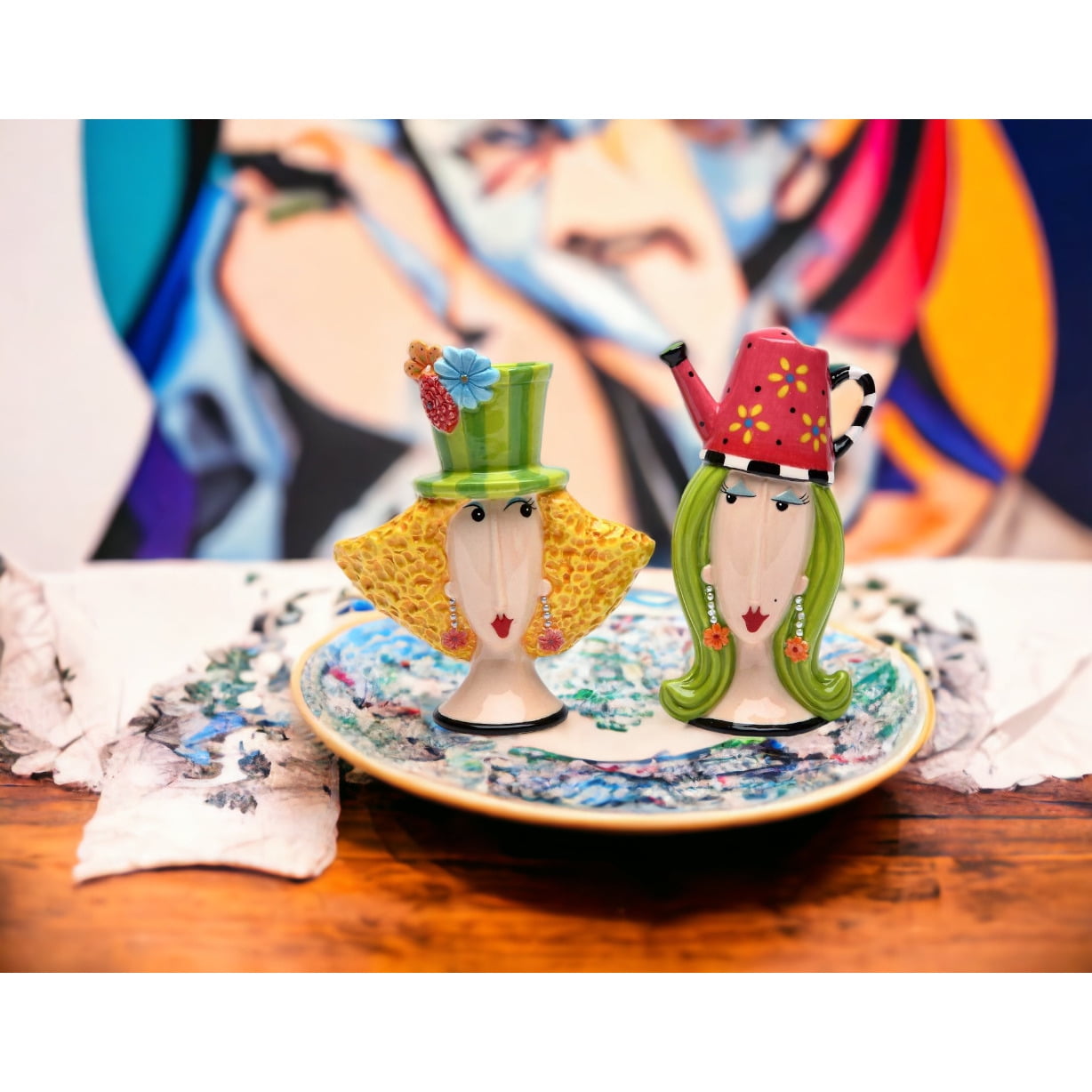 Ceramic Garden Ladies Salt and Pepper Shakers or Friend