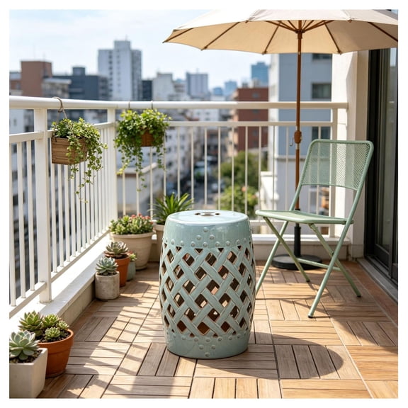 Ceramic Garden Stool - Antique Blue 13x18 Inch Decorative Outdoor End Table
