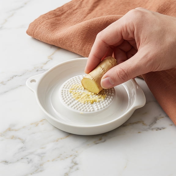 Aemutady Ceramic Garlic Ginger Grater Plate, Handheld Dish for Fresh Onion Cheese Vegetables Fruits, White, 3.5 x 3.5 x 0.8 inches