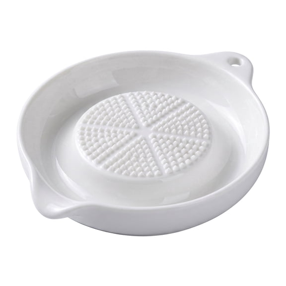 Aemutady Ceramic Garlic Ginger Grater Plate, Handheld Dish for Fresh Onion Cheese Vegetables Fruits, White, 3.5 x 3.5 x 0.8 inches