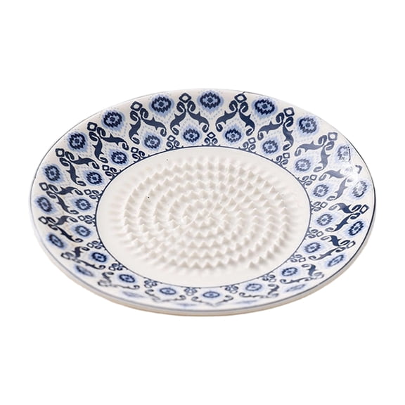 Ceramic Garlic Grater Bowl, 7 Inch Garlic and Ginger Grater Plate, Decorative Ceramic Grinder Dish for Garlic, Ginger, Nutmeg, Hard Cheese and Dipping Sauce(B)