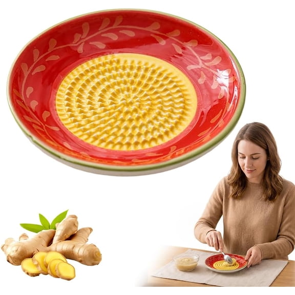 Ceramic Garlic Grater Plate Bowl, Handcrafted Ceramic Garlic Grater Plate For Ginger, Cheese, Wasabi, Onion, Yam, Herb Stripper, Kitchen Gadget (F)