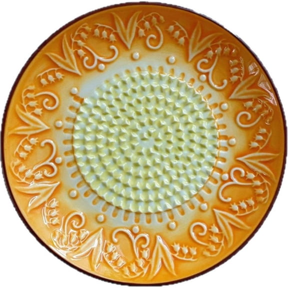 Ceramic Garlic Grater Plate, Ginger Grinder & Garlic Mincer with Raised Teeth, Multi-Function Manual Grater, Handmade Pottery Grader Peeler Brush Stand Kitchen Gadget