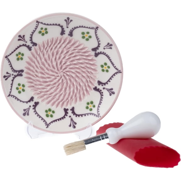 Ceramic Garlic Grater Plate - Handmade 4 Pcs Press - Natural Grinder - Decorative Mincer - , Grater - Hand Dish (Vanilla White)