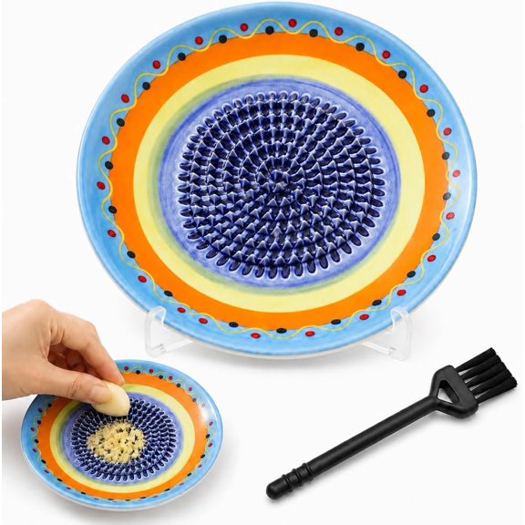 Ceramic Garlic Grater Plate, Multi‑Purpose Ceramic Grating Plate with Ridges, Garlic Ginger Tomato Grater Dish, Durable Kitchen Tool for Nutmeg, fruit, Hard Cheese & Herb Grinding