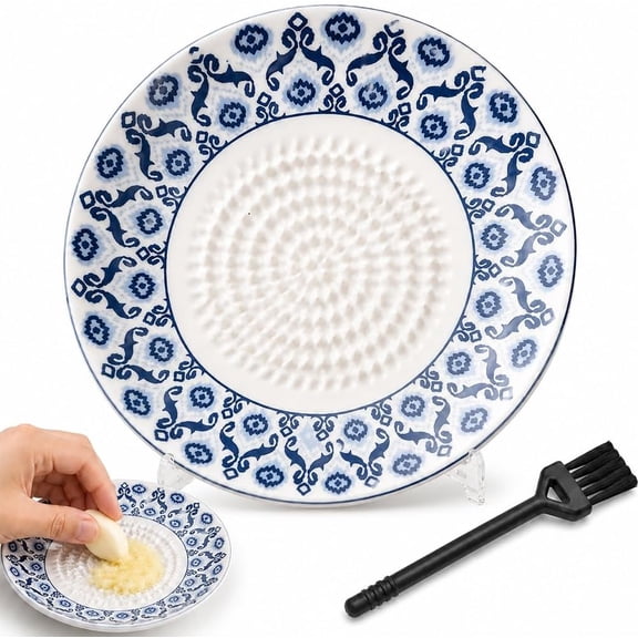 Ceramic Garlic Grater Plate, Multi‑Purpose Ceramic Grating Plate with Ridges, Garlic Ginger Tomato Grater Dish, Durable Kitchen Tool for Nutmeg, fruit, Hard Cheese & Herb Grinding