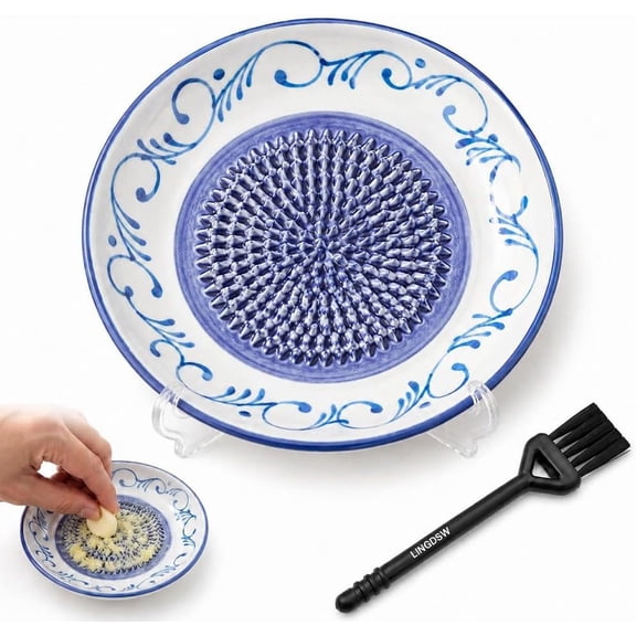 Ceramic Garlic Grater Plate, Multi‑Purpose Ceramic Grating Plate with Ridges, Garlic Ginger Tomato Grater Dish, Durable Kitchen Tool for Nutmeg, fruit, Hard Cheese & Herb Grinding