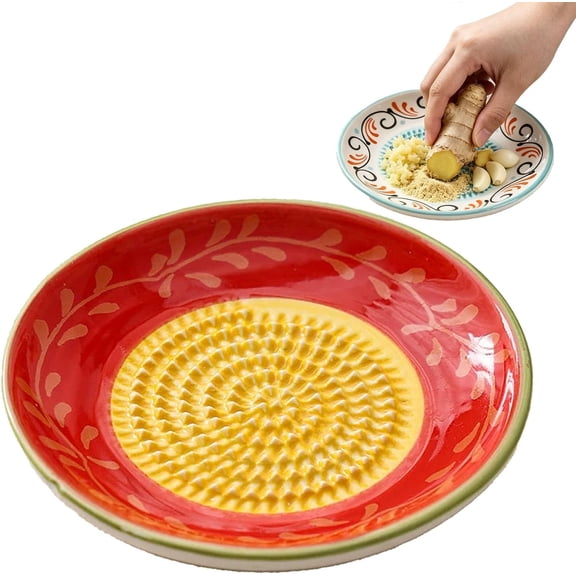 Ceramic Garlic Grater Plate, Sharp Ridged Dish for Ginger & Nutmeg, Garlic Grater Bowl, Multi-Purpose Kitchen Tool for Grinding Fruits, Hard Cheese & Herbs, Durable & Easy-Clean Grinder Plate (C)