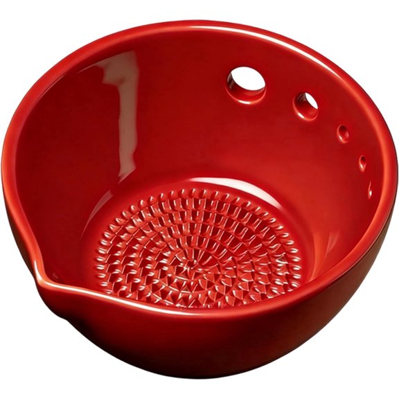 Ceramic Garlic Grater Plate – Small Grater Bowl with 5-Hole Drainage, Non-Slip Base, Multipurpose for Ginger, Wasabi, Cheese, Vegetables – Dishwasher Safe Kitchen Gadget (1 Pack, red)