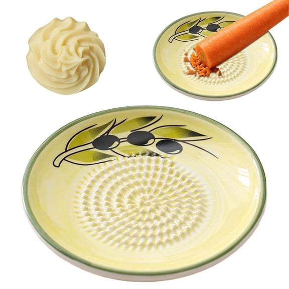 Ceramic Garlic Grater Plate SomWiBe Lead Free Yellow Ceramic Garlic Grater Dish Heavy Duty Grater Plate for Ginger 5 Inch