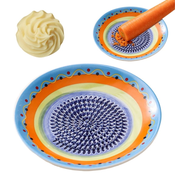 Ceramic Garlic Grinder Plate with Wooden Pestle, Manual Garlic Masher Mortar, Non-Slip Base Kitchen Tool for Garlic Paste, Ginger & Spices