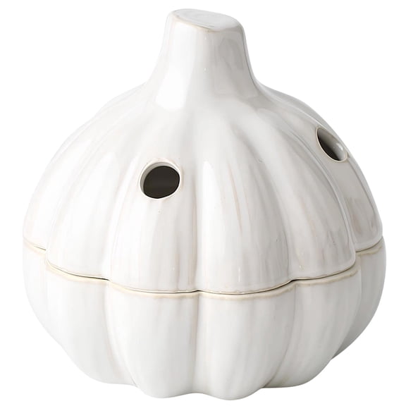 Ceramic Garlic Keeper, 5x5 in Garlic Shaped Storage Jar with Vents, Off-White Food Storage Container for Garlic, Ginger, Onion, Countertop Garlic Jar Keeper with Lid, Farmhouse Decor