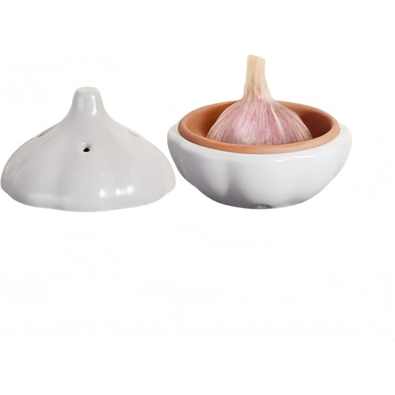Ceramic Garlic Keeper Storage Container:Garlic Keeper, Garlic Storage Container with Lid and Breathable Holes, Ceramic Garlic Keeper for Counter, Keep Garlic Cloves Fresh Longer, Garlic Holder