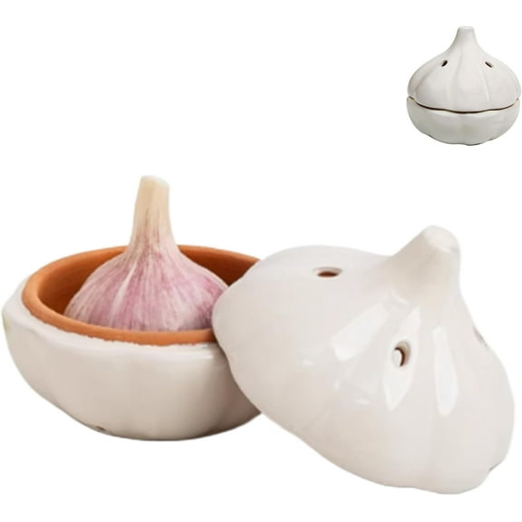 Ceramic Garlic Keeper Storage Jar: Garlic Keeper for Counter, Garlic Holder Storage Container with Breathable Holes, Kitchen Garlic Saver Storage Pod to Keep Garlic Cloves Fresh Longer
