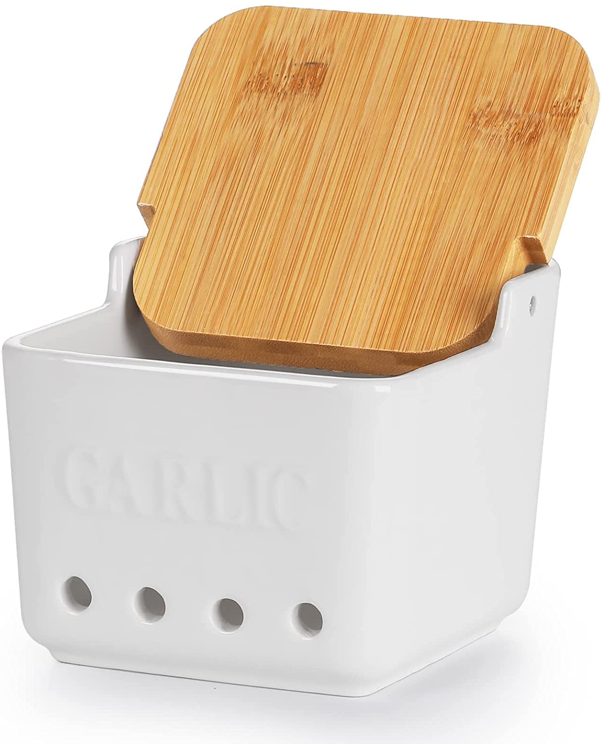 Ceramic Garlic Keeper with Lid, White
