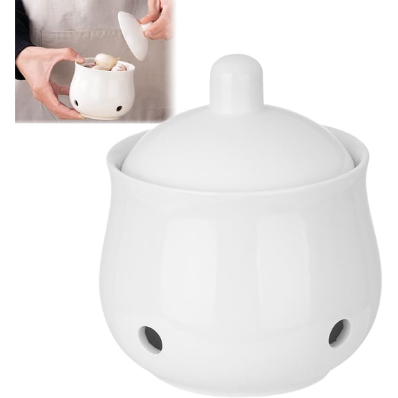 Ceramic Garlic Storage Jar with Lid Countertop Container for Onion Potato Ginger Kitchen Restaurant Use