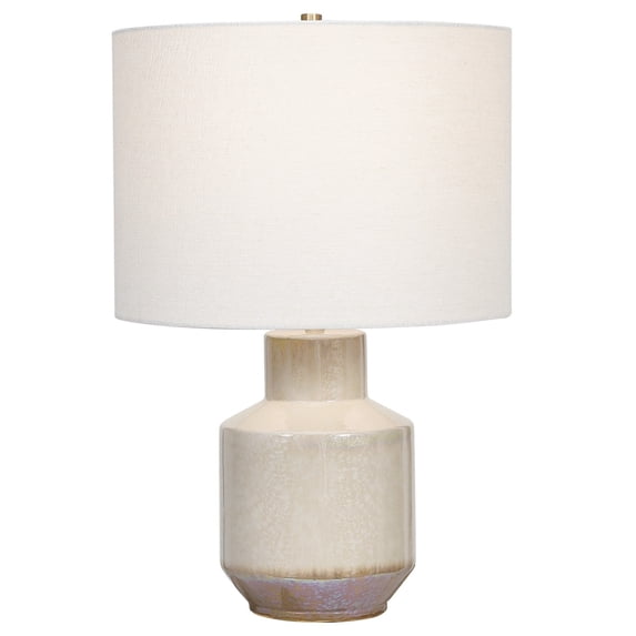 Benjara Ceramic Geometric Bellied Shape Table Lamp, Offwhite