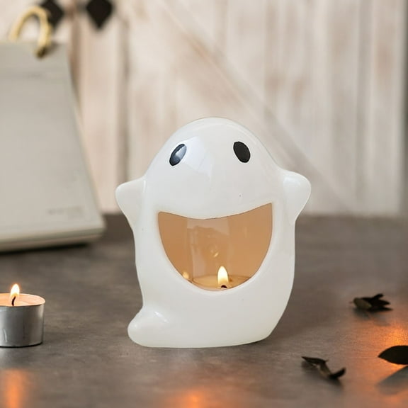 Ceramic Ghost Candle Holder, Cute Halloween Scented Candle Ornament for Home Party Decoration and Gifts