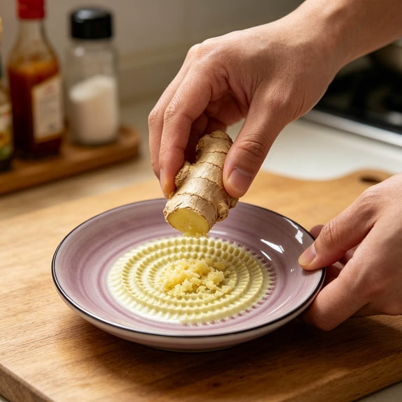 Ceramic Ginger Grater Plate Garlic Mincer Dish with Silicone Brush Japanese Style Kitchen Tool for Vegetable Fruit Puree Mincing 4.5 Inch