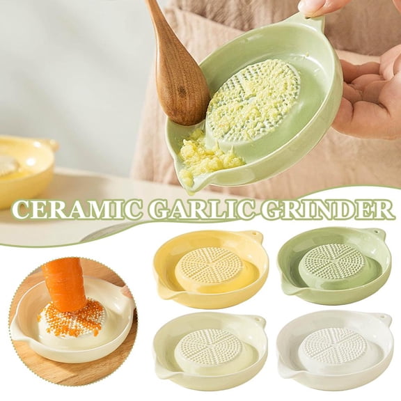Ceramic Ginger Grater with Juice Collector, 3.5x0.8 Inch Sharp Grinding Plate, V Shaped Spout for Garlic Ginger Paste,1PCS,White