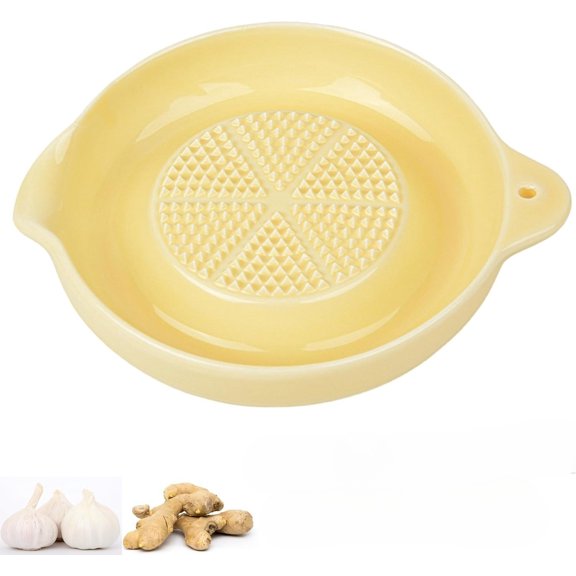 Ceramic Ginger Grater with Juice Groove, Professional Garlic & Spice Shredder, Non-Slip Porcelain Grinding Plate for Nutmeg & Wasabi, Dishwasher Safe