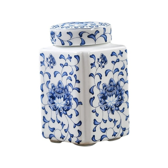 Ceramic Ginger Jar, Porcelain Temple Jar, Tea Canister with Lid, Decorative Ceramic Flower Vase Temple Jar Vase for Home Decoration Ornament Blue White