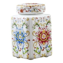 Ceramic Ginger Jar, Porcelain Temple Jar, Tea Canister with Lid, Decorative Ceramic Flower Vase Temple Jar Vase for Home Decoration Ornament Multicolor