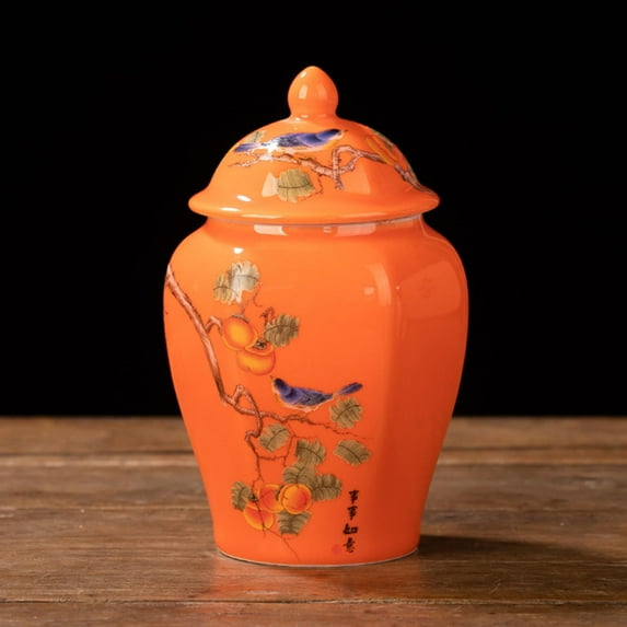Ceramic Ginger Jar Vase Chinoiserie Chinese Style Traditional Porcelain Jars Asian Ginger Jar for Home Decor Table Decoration Weddings Home Persimmon