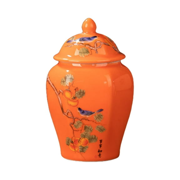 Ceramic Ginger Jar Vase Multi Purpose Decorative with Lid Porcelain Jars Asian Ginger Jar for Home Decor Countertop Home Floral Arrangement Persimmon