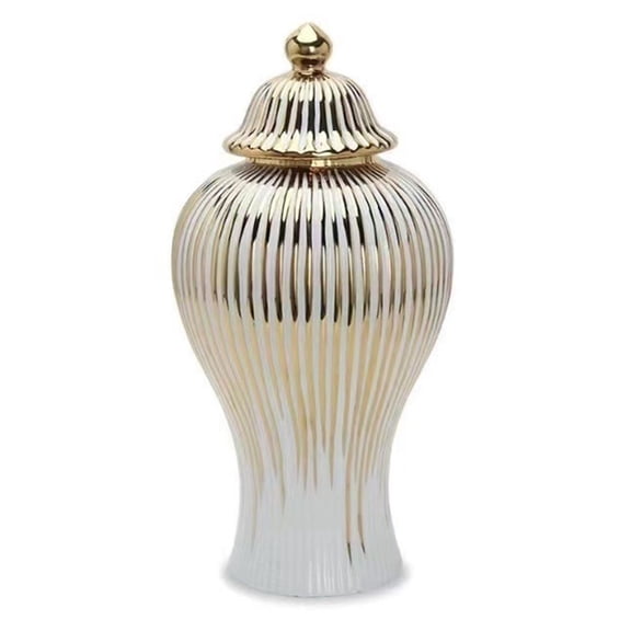 Ceramic Ginger Jar with Lid for Kitchen Counter, Flower Vase for Living Room/Office/Wedding/Table Decoration