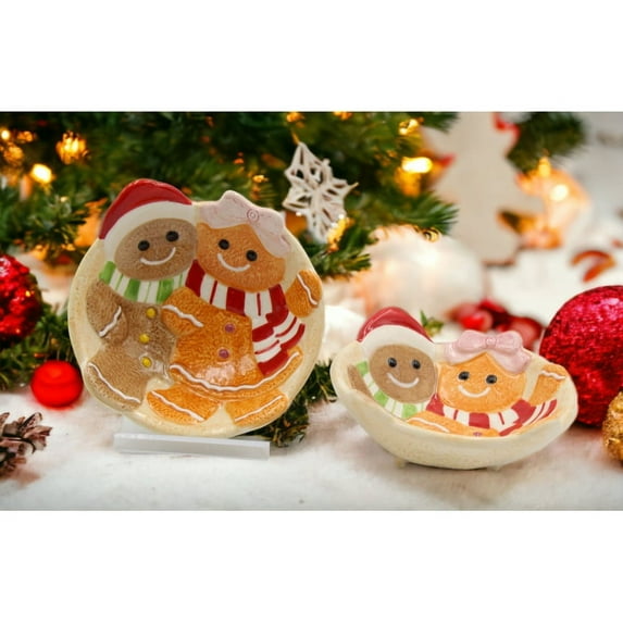 Ceramic Gingerbread Man Candy Bowl Set of 2