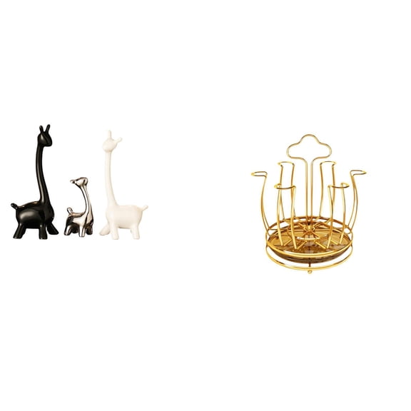 Ceramic Giraffe Statue Mug Organizer Cup Rack Modern Iron Material for Desk Office Bookshelf Bedroom Cabinet