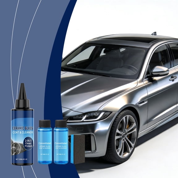 Ceramic Glass Cleaner Kit - 180ml with Concentrate and Sponge, High Gloss Water Spot Remover, Streak Free Protective Coating for Car Windshield and Auto Glass