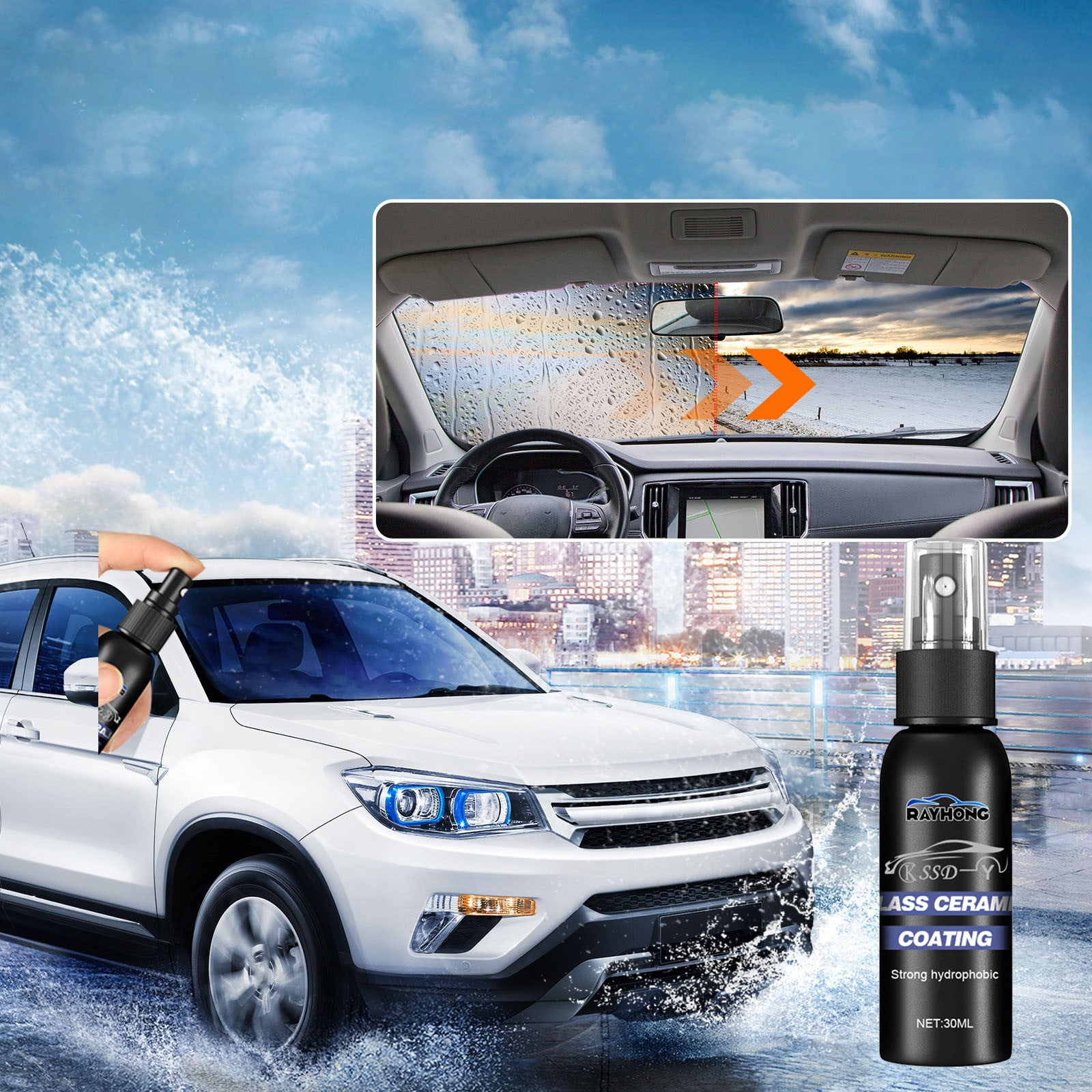 Ceramic Glass Cleaner, Water Repellent & Protective Coating (Works On