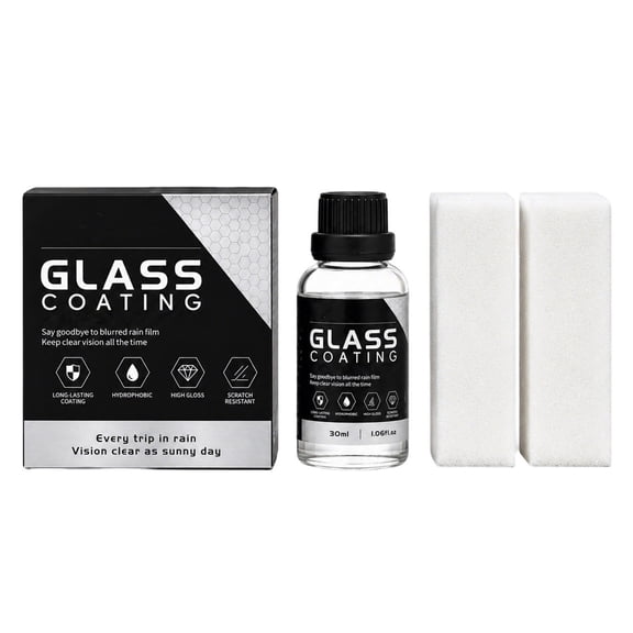 Ceramic Glass Coating Kit for Cars, SiO2 Hydrophobic Sealant for Windshields Rain Repellent and Auto Detailing, Includes 2 Applicator Sponges, 1 fl oz, 1pcs