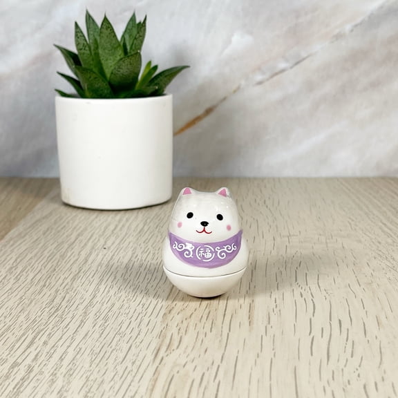 Ceramic Glazed Shiba Inu Cute Doggy Tumbler Roly Poly Toy Dog Figure- Gray