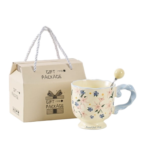 Ceramic Goblet Mug with Gift Box, Elegant Tall Stem Coffee Cup, Fashion Women Water Cup, Household Daily Drinkware for Gifting