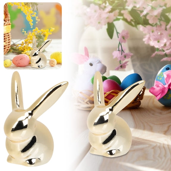Ceramic Golden Bunny Figurine Statue Tabletop Ornament With Shimmering Finish For Home Shelf Decor Display