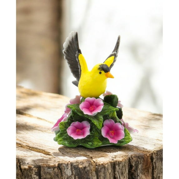 Ceramic Goldfinch Bird Figurine 4in Flowers Vintage Garden Decor Gift for Mom