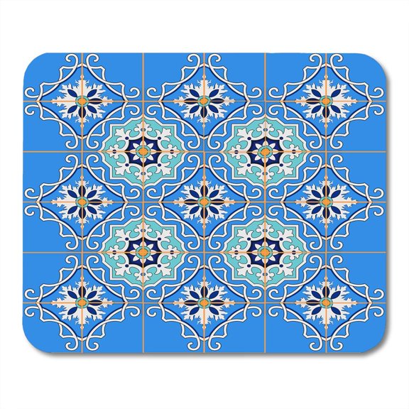 Ceramic Gorgeous Patchwork Pattern from Blue Moroccan Tiles Ornaments Fills Spanish Mousepad Mouse Pad Mouse Mat 9x10 inch