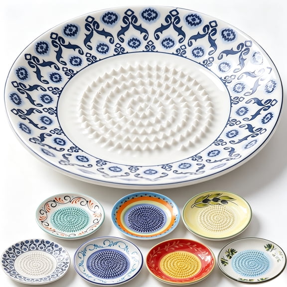 Ceramic Grater Plate, Ceramic Garlic Grater Plate Bowl, Multi‑purpose Tomato Grating Plate Tomatoes Dish with Ridges Tomato Grater Dish, Color G
