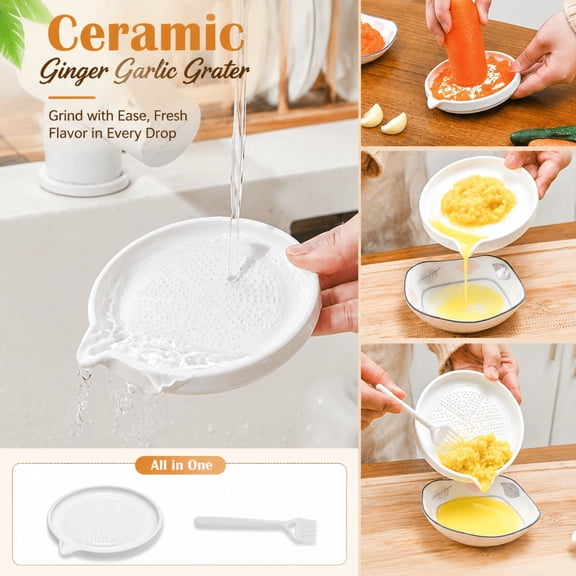 Ceramic Grater Plate, High-Friction Surface for Easy Fine Shredding and Mashing, Student Puree Maker for Homemade Student, Ginger Grater Plate for Fresh Ginger Paste, Potatoes