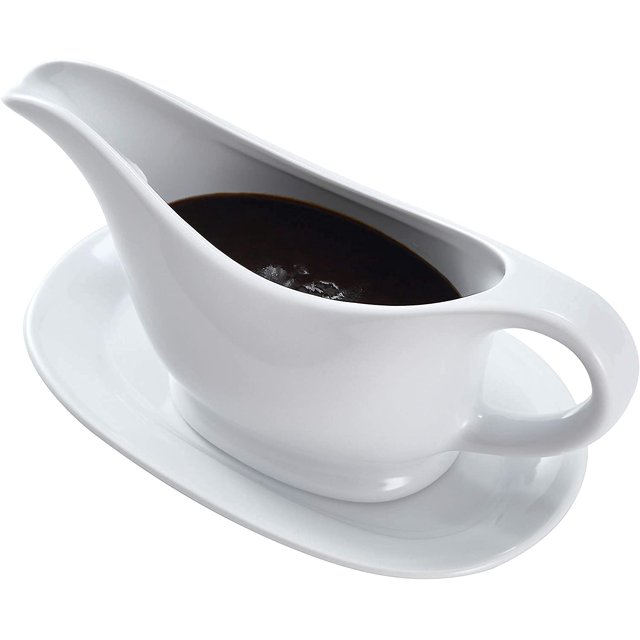 Ceramic Gravy Boat And Tray, For Salad Dressings, Milk, Broth, Creamer